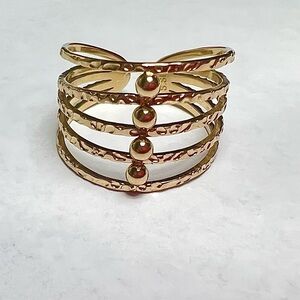 Gold Stainless Steel Multi-Band Ring — Hammered Texture + Beaded Detail